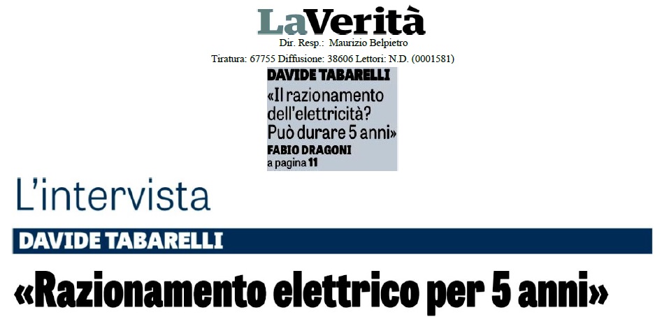 Tabarelli: Razionamento elettrico per 5 anni.