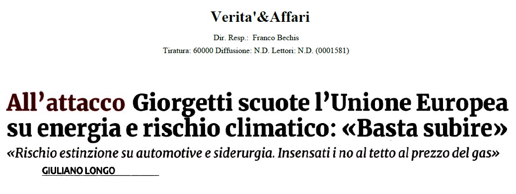 All'attacco Giorgetti scuote l'UE su energia e rischio climatico:"Basta subire"